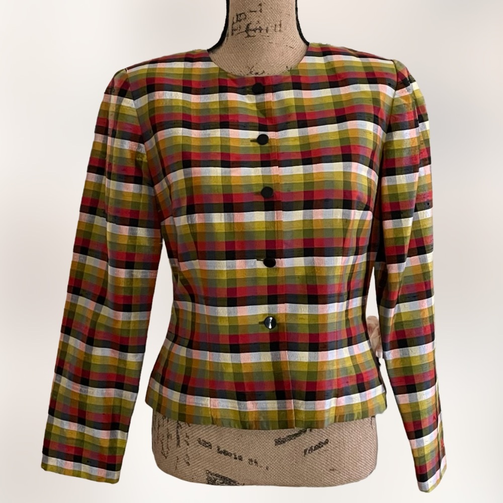 Like New Maggie L 100% Silk Open Front Cropped Jacket/Blazer Sz 6